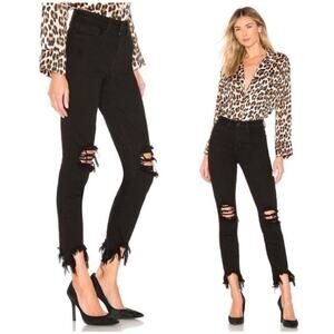 L'AGENCE High Line Skinny Crop Black Distressed Knee Jeans